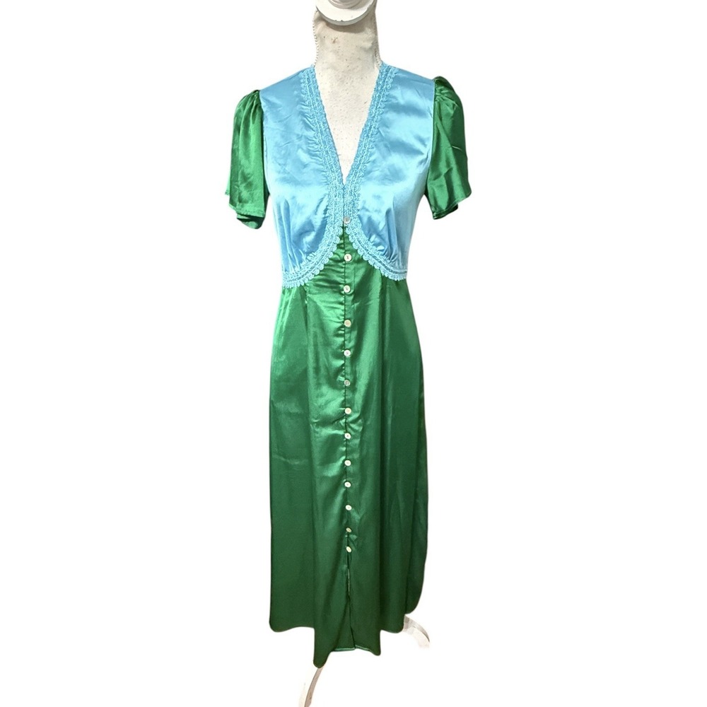 Dressed In Lala Dress Small No Risk No Magic Maxi Green Satin Classy Chic
